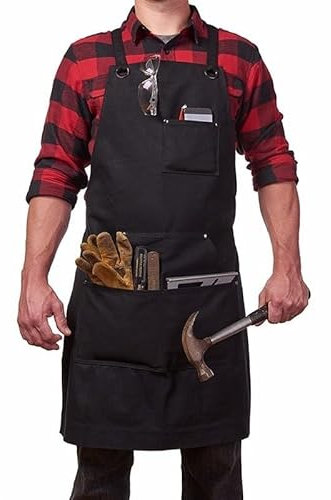 Arbeitsschürzen aus Segeltuch for Männer mit Taschen, verstellbarem Riemen und mehreren Taschen, Tischlerschürze, Werkzeugschürze, Künstler-Malschürze for Geschäft, Garten, Restaurant, Café, Elektrike