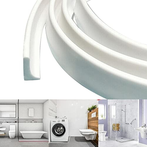 Schwallschutzleiste Dusche Selbstklebend, Duschdichtung Schwallschutz, Duschwasserstop für rahmenlose Duschtür, TPE Duschschwelle Wassersperre Dusch Boden für Bad und Küche (Weiß, 2M)