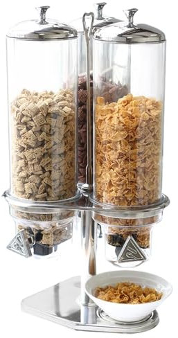 IUokLU Rotatable Dry Food Dispenser Triple Cereal Dispenser Countertop Cereal Container Storage Dispenser with PC Bucket and304 Stainless Steel for Rice Candy Beans，