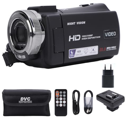Caméra Vidéo Caméscope Enregistreur de Caméra Numérique Full HD 1080P 30FPS 30MP 3.0 Pouces Rotation de 270 Degrés LCD Zoom 16X (Prise UE)