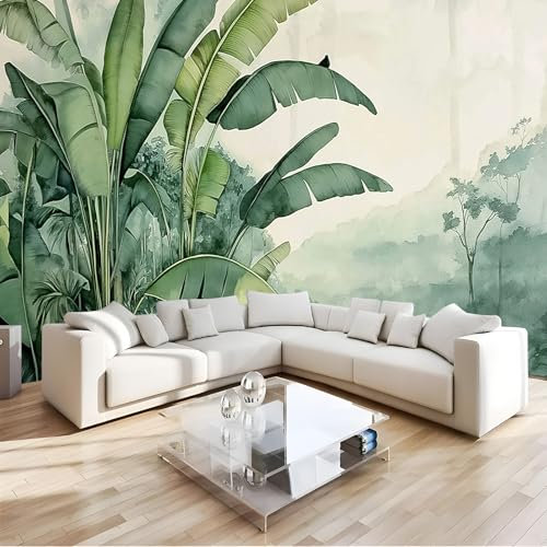 JSCWDET Papier Peint Panoramique 3D Soie, Jungle Dense300W × 210H cm Murales Panoramique Grande Feuille De Bananier Minimal pour Salon, Adulte Chambre d'enfants, Restaurant Décoration Murale