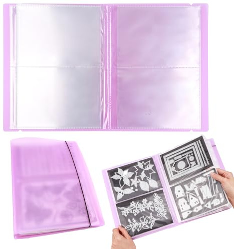 OTCRAFT 20 Pages 80 Pockets /1Set Large Clear Sticker Photo Storage Album; Storage Book Organizer Folder for Postcards Stickers, Photo, Clear Stamps, and Cutting Dies 17.5x11x1.38inch (Purple)