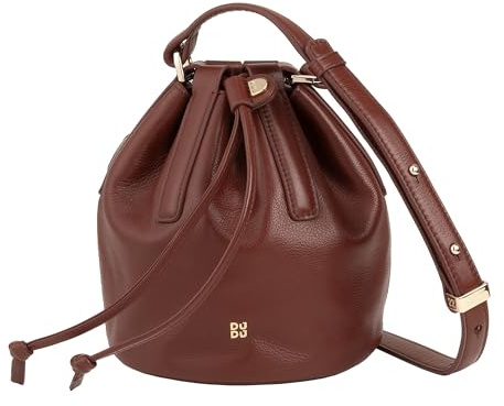 DUDU Piccola Borsa a Secchiello da Donna in Vera Pelle Con Tracolla Regolabile e Chiusura a Coulisse - Borsa a Tracolla Elegante e Compatta Con Cordoncino, Perfetta per l'Uso Quotidiano Chocolat