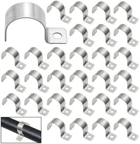 Fascette di fissaggio, 30 fascette per cavi in metallo, 25 mm, fascette per cavi in acciaio inox, per viti, foro singolo a U, fascette di fissaggio per tubi Ø 24 – 25 mm