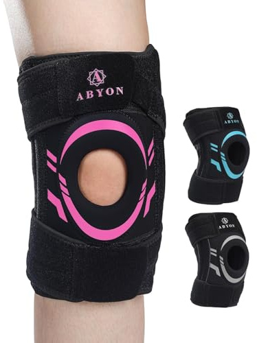 ABYON Rodillera Hombre Mujer – Órtesis de Rodilla Ajustable para Menisco, Artrosis, ACL MCL – Soporte Rotuliano de Neopreno con Estabilizadores Laterales para Alivio del Dolor y Recuperación