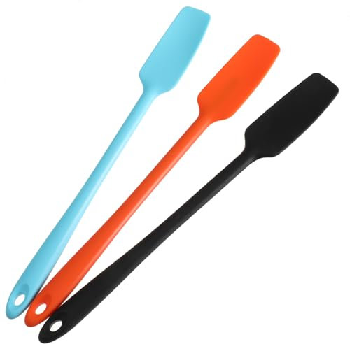 Thinp 3 spatole di vetro in silicone, spatole sottili in silicone, piccole per bicchieri, raschietto da cucina resistente al calore, con manico lungo, spatola per marmellata, raschietto per cottura e