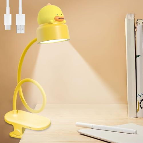 BAIFULAI Lampe De Lecture LED, Design Canard 2-en-1, Lampe À Pince Réglable avec 3 Niveaux de Luminosité, Rechargeable par USB, Col de Cygne Flexible, Anti-Lumière Bleue pour Lecture Nocturne (Jaune)