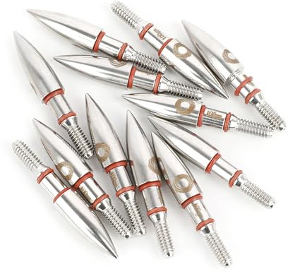 SHARROW 12pcs Tiro con L'Arco Punta di Freccia Punte da Tiro in Acciaio Inossidabile Punti di Campo Broadheads 100 Grains per Frecce di Carbonio (OD: 7.6mm)