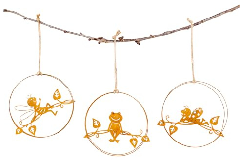 levandeo 3er Set Gartendeko Biene Frosch Marienkäfer Dekohänger Gartenschild Rostdeko zum Hängen Metall Deko Garten Metallbild