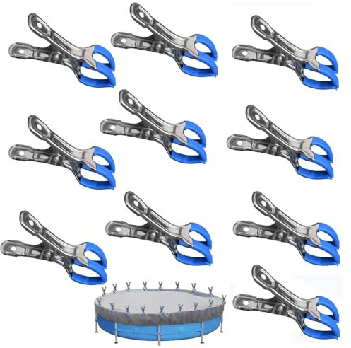 BlauHaus Lot de 10 Pinces en métal pour Piscine Hors Sol - Pince Bache Piscine avec Forte Force de Serrage, Pince à Ressort pour bache Sol Piscine Protection Contre Le Vent. (Pince Double)