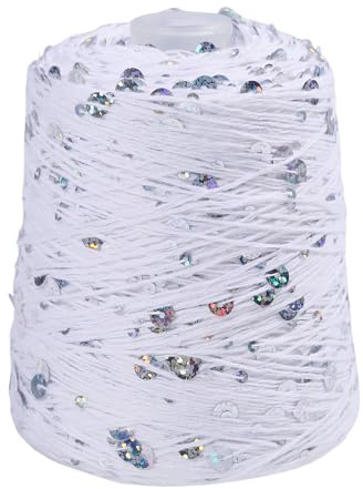 FREEBLOSS 656 Yards Schimmernde Pailletten 100% Baumwollgarn Silber Pailletten Funkelndes Garn Zum Häkeln Stricken Weben 200g