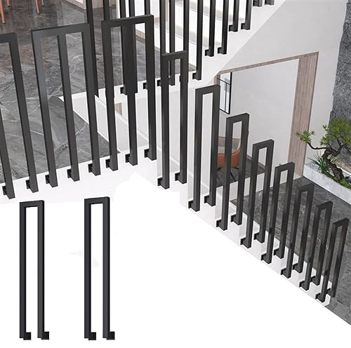 Outdoor Steps Handrail Bannister Rail for Stairs Black Square Side Mounted Wrought Iron Guardrail Railing for Garden Houses Decking Terrace Balcony Indoor/Outdoor Use M Shaped Design Set of 4 Pieces