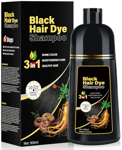 Black Hair Dye Shampoo 3 in 1 Schwarzes Haarfärbeshampoo – Kann graue Haare abdecken, pflanzliche Inhaltsstoffe, natürliches Haarfarbshampoo