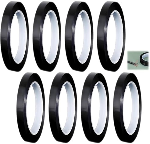 TASSFROO 8 Rollos de Cinta Adhesiva para Pizarra Blanca, 3MM x 66M Cinta Adhesiva Negra para Pizarra Blanca Cintas de Película de Poliéster Líneas de Cuadrícula Perfecta para Escuela Oficina Hogar