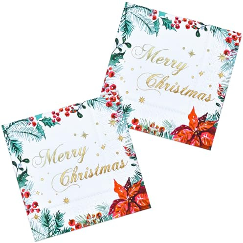 Weihnachten Servietten 50 Stück Poinsettie Papierservietten Partyservieten 33 x 33 cm Papierservietten
