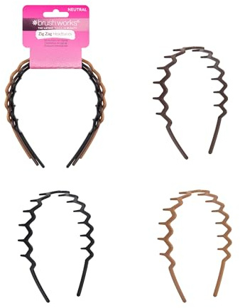 Brushworks Neutral Zig Zag Headbands – 3 Pack | Stylish Wavy Hair Bands for Women & Girls | Comfortable, Non-Slip, Everyday Hair Accessories