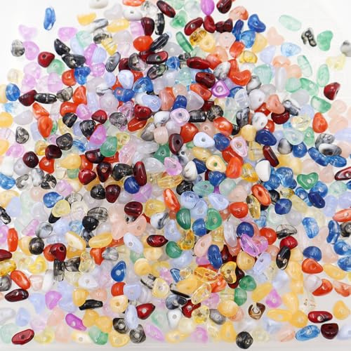 OMJMYY Bunte Edelstein Perlen, 600 Stück, mit Loch, Naturstein Chips, 5-8mm | Zum Auffädeln, Mit 0,8 mm Elastikfaden, DIY Schmuck Bastelset, Für Armbänder, Halsketten & Ohrringe