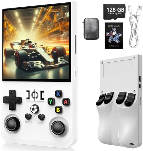 Console de Jeu Portable, Console Retro Gaming Écran IPS 4 Pouces,22000+ Jeux Préinstallés, Licence Linux 2.0,Multiplayer + 4 Rear Triggers R1/L1 R2/L2, 128Go Carte TF Incluse(Blanc)