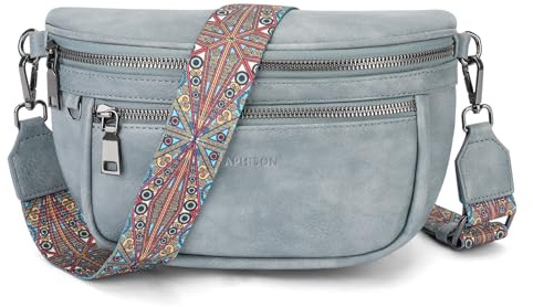 APHISON Damen Bauchtasche Umhängetasche Blau Veganes Leder RFID Blockierung Mehrere Fächer Ultraleicht Hochwertig Verstellbarer Breiter Schultergurt Alltag