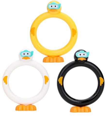 Dykleksak för simbassäng – 3 st sjunkande ringar, färgglatt tecknat dykspel, sött pooltillbehör, lätt vattenlekset | Rolig dykning, plocka ringar för barn, utomhusfest