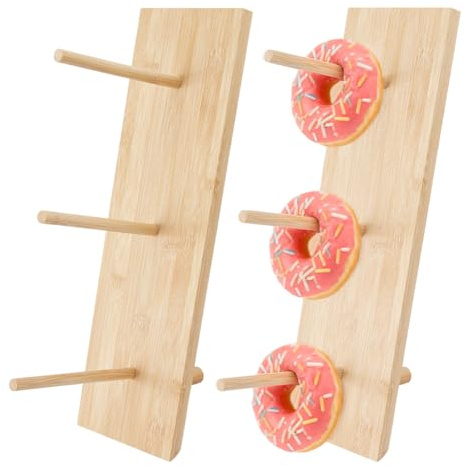 DICOSMETIC 2 Sets Donut Stand Wood Donut Wall Display Stand Donuts Display Board with 3Pcs Stick Reusable Dessert Table Board Doughnut Holder for Christmas Wedding Birthday Party Table Decoration