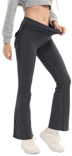 XIEHYA Varma yogabyxor för kvinnor, varm fleecefodrade klockbyxor med hög midja, utsvängda leggings, träning, vinter, tjocka mjuka yogabyxor, termiska leggings, Mörkgrått, M