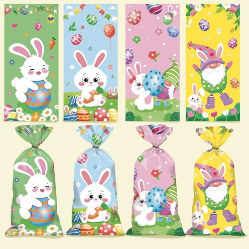 150 Stück Cellophantüten Ostern Mit 150 Bindedrähte - 4 Designs Geschenktüten Ostern, Plätzchen Tüten, Ostertüten Zum Befüllen, Osterkörbchen Für Süßigkeiten & Geschenke - Osternester Zum Befüllen