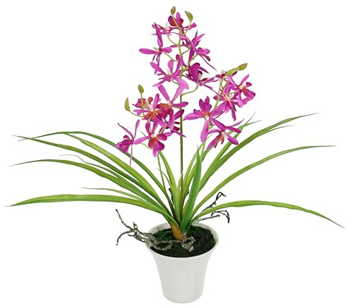 Kunstblume Orchidee 40cm mit Blätter und Luftwurzeln im Topf Künstliche Blume Kunstorchidee Phalaenopsis mit Übertopf Kunstpflanze Hochzeit Deko Dekoblume Seidenblume Real Touch Blüte