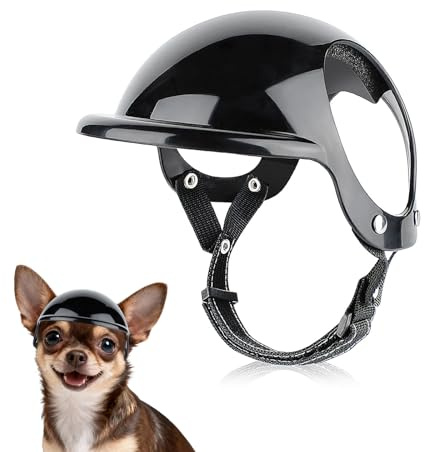 Namsan Hundehelm für Extra Kleine Hunde Kopfschutz Coole Motorrad Hundemütze für Radfahren, Reiten im Freien, Schwarz XS