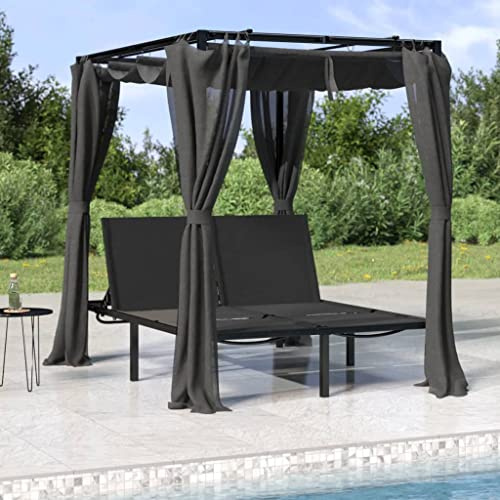 Nqyjm Sun Lounger with Adjustable Backrest, Double Sun Lounger with Side and Top Curtains, Outdoor Relaxing Beach Lounger for Garden, Terrace, Balcony, Camping