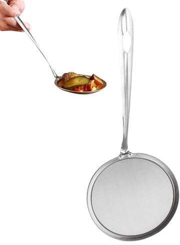 Colino da cucina per skimmer – mestolo a maglia fine in acciaio | colino per alimenti con rinforzato e manico robusto | per filtrare, scolare, risciacquare e arrostire