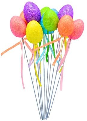 AKEDE 12 Pcs Large Glittery Easter Egg Picks, 9 Inch Tall, Pastel Easter Decorations for Spring Basket Bouquets Floral Arrangement Centerpiece Wreath Party and Egg Hunt Markers