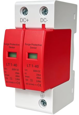 2P Surge Protective Device 800V DC 20-40kA Surge Arrestor | 35mm Rail Mounting Low Voltage SPD for Lightning Protection Photovoltaic Solar Energy Protector