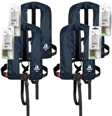 12skipper 4er-Set Automatik-Rettungswesten 165N ISO mit Harness + 4 Wartungskits
