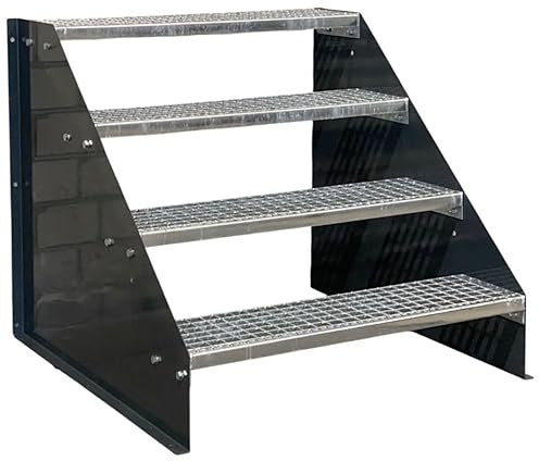 4 Stufen Standtreppe Stahltreppe freistehend Breite 70cm Höhe 84cm Anthrazitgrau/Robuste Außentreppe/Stabile Industrietreppe für den Außenbereich