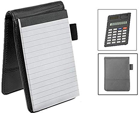 ITODA Taccuino tascabile formato A7 in pelle sintetica con blocco a righe e calcolatrice. Taccuino compatto per appunti di lavoro, agenda personale, blocco con penna Blu