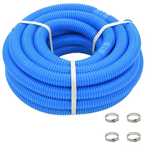 vidaXL Tuyau de Piscine avec Colliers de Serrage Bleu 38 mm 12m Tuyau de Pompe