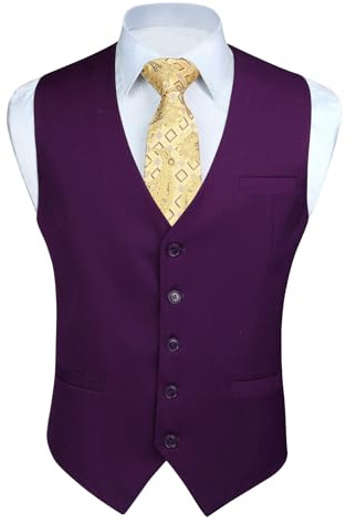 HISDERN Manner formale Hochzeit Party Business Light Purple Weste Baumwolle einfarbig Weste