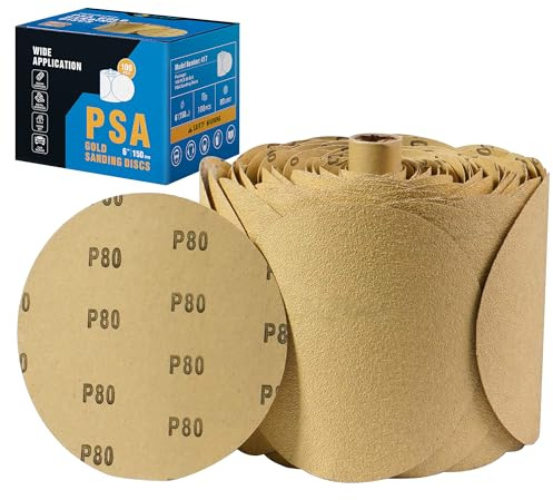 S SATC 100 PCS PSA Sanding Discs 6 Inch Adhesive Backed Sandpaper 80 Grit Sander Attachment for Drill Self Stick Aluminum Oxide Round Automotive Sandpaper with Sticky Back