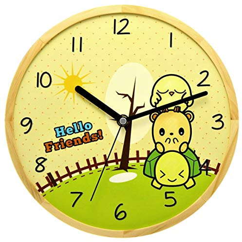 Holzwerk Germany Öko Natur Kinder-Wanduhr Kinder Jungen Mädchen mit Schildkröte Küken Vogel Tiere Motiv aus Holz lautloses Uhrwerk ohne Ticken lautlos ohne tickgeräusche 24,7 cm Durchmesser Braun
