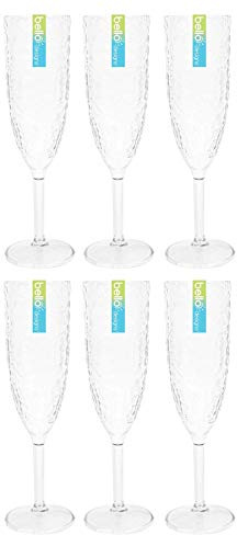 YöL 6 Champagne Prosecco Flutes Glasses Set Plastic Reusable Eco Dimpled Embossed Party Outdoor Summer
