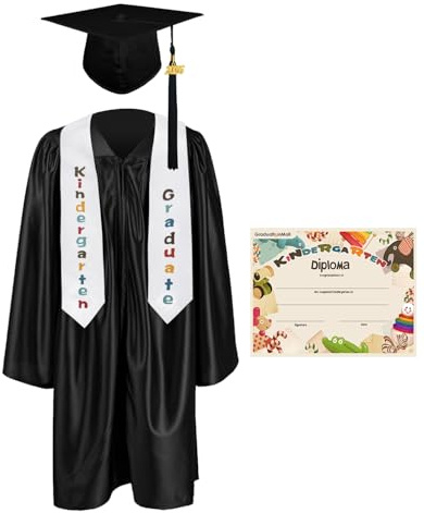 GraduationMall Kindergarten barnkammare examen keps klänning stola certifikatpaket med tofs 2024, Svart, S