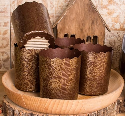 236 ml Panettone pappersform | 25-pack | runda italienska non-stick panettonpapper bakformar - brun design B 3,55 x H 8,35 tum av SHSH handelsgrupp