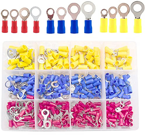 Ruidee 360 Pezzi Terminali ad Anello Connettori Elettrici M8 PVC Occhiello Anello Isolati Capicorda Giallo di Rame Connettore Terminale per Il Collegamento di Cavi, Fili (PRZ)