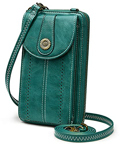 S-ZONE Damen Handy Umhängetasche PU Leder RFID Blockierung Vintage Handytasche mit Geldbörse zum Umhängen mit Kartenfächer Verstellbar Abnehmbar Schultergurt für Handy unter 6,7