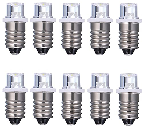GutReise 10 Stück E10 Schraub-Flutlicht-LED-Lampen + 10 Stück E10-Sockel, 3V Warmweißes LED-Glühbirnenlicht (Warm White, 3V)