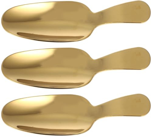 Cabilock 3 Stück Goldene Edelstahl Mini Löffel, Kleine Dessertlöffel und Gewürzschaufeln, Servierlöffel für Mehl, Zucker, Kaffee, Tee, Eis, Dessert und Gewürze