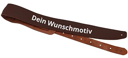 DER BANDMARKT Hochwertiger Leder-Gitarrengurt mit Motiv-Gravur | Gitarrengurt aus Leder für E-Gitarre, Westerngitarre, Akustik Gitarre oder Bass | E Gitarre Gurt aus echtem Leder mit Gravur (Braun)