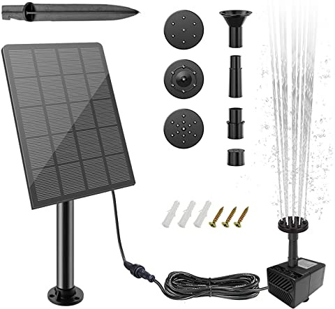 Solar Springbrunnen Für Außen,Springbrunnen Solar Gartenbrunnen,Teich Springbrunnen,Bachlaufpumpe Solar,Solar Wasserspiel Pumpe,Mit 4 Fontänenstile,Solar Panel Eingebaute,für Gartenteich,Vogel-bad