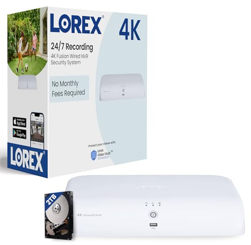 Lorex N844A82 4K 8-Channel Network Video Recorder 2TB Hard Drive with Smart Motion Detection, Voice Control and Fusion Capabilities